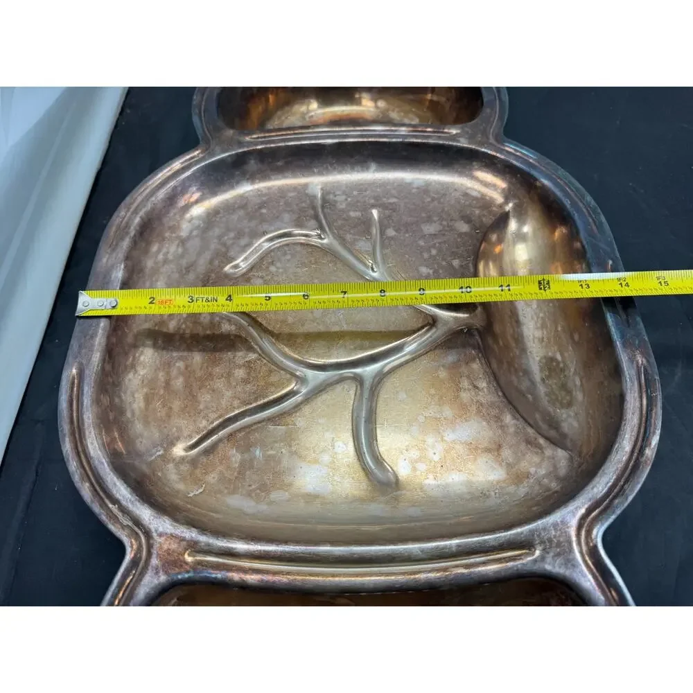 Vintage Metalaire Silverplate Divided Serving Tray Leaf Design Platter MCM 27